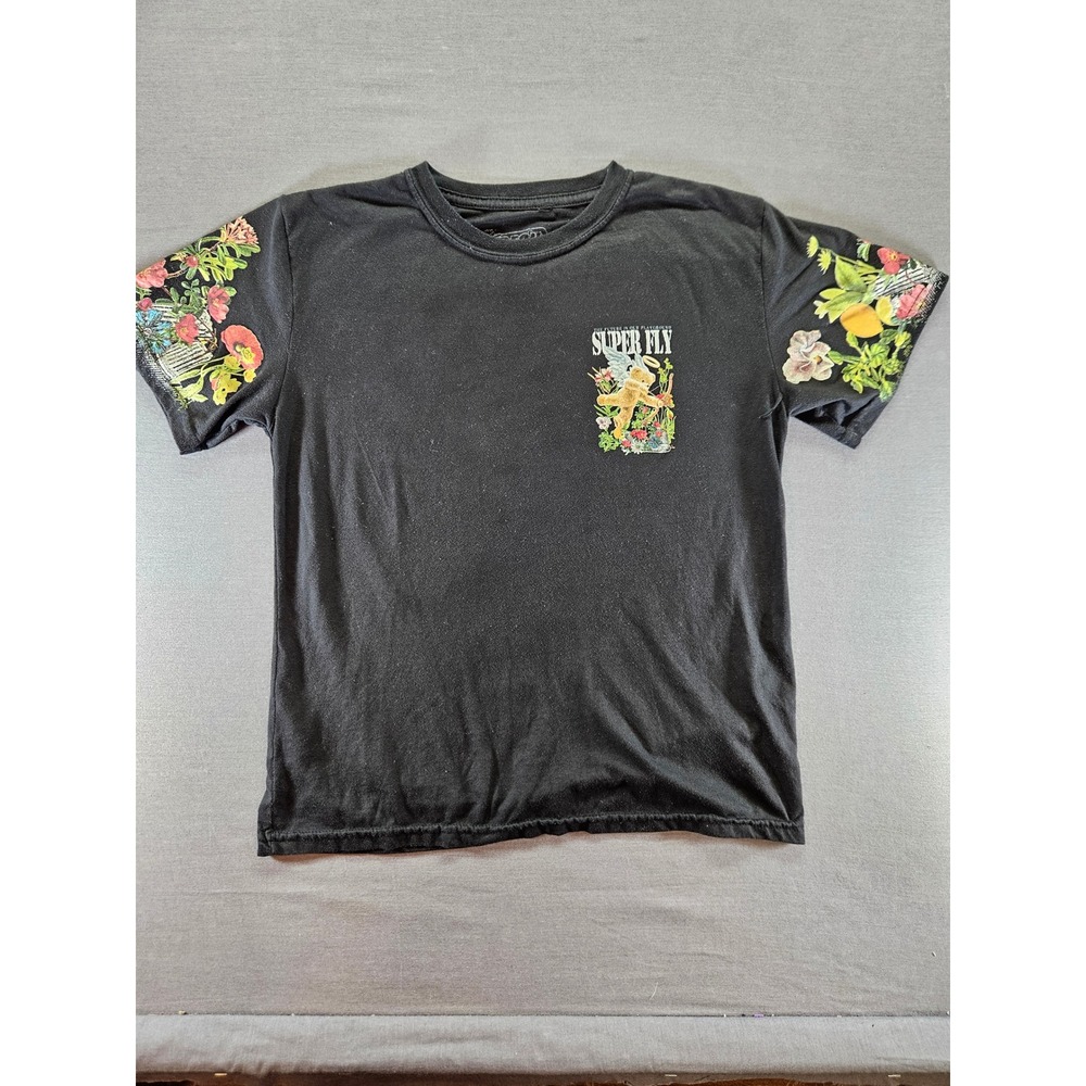 Fresh Laundry Super Fly Cupid Teddy Bear Floral Graphic T-Shirt Black Large